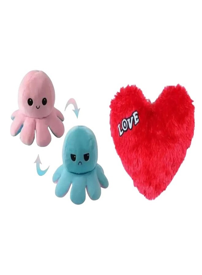 KPN Toy Figure Combo Pack of Octopus & Red Hear Pillow Mini Character Figurines Set with Bright Colours & Smooth Finish | Playtime Display Set for Home, Desk Decor & Gifting - Image 1